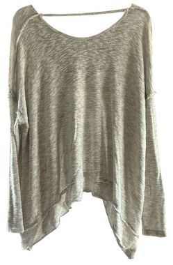 n/p Open Back Long Sleeve Lightweight Gray & White Top One Size